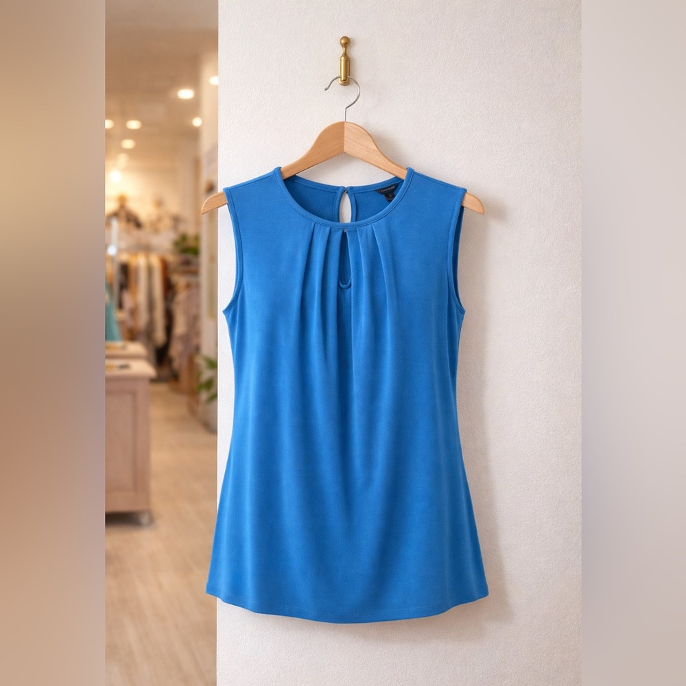 Ann Taylor Vibrant Blue Pleated Keyhole Sleeveless Top